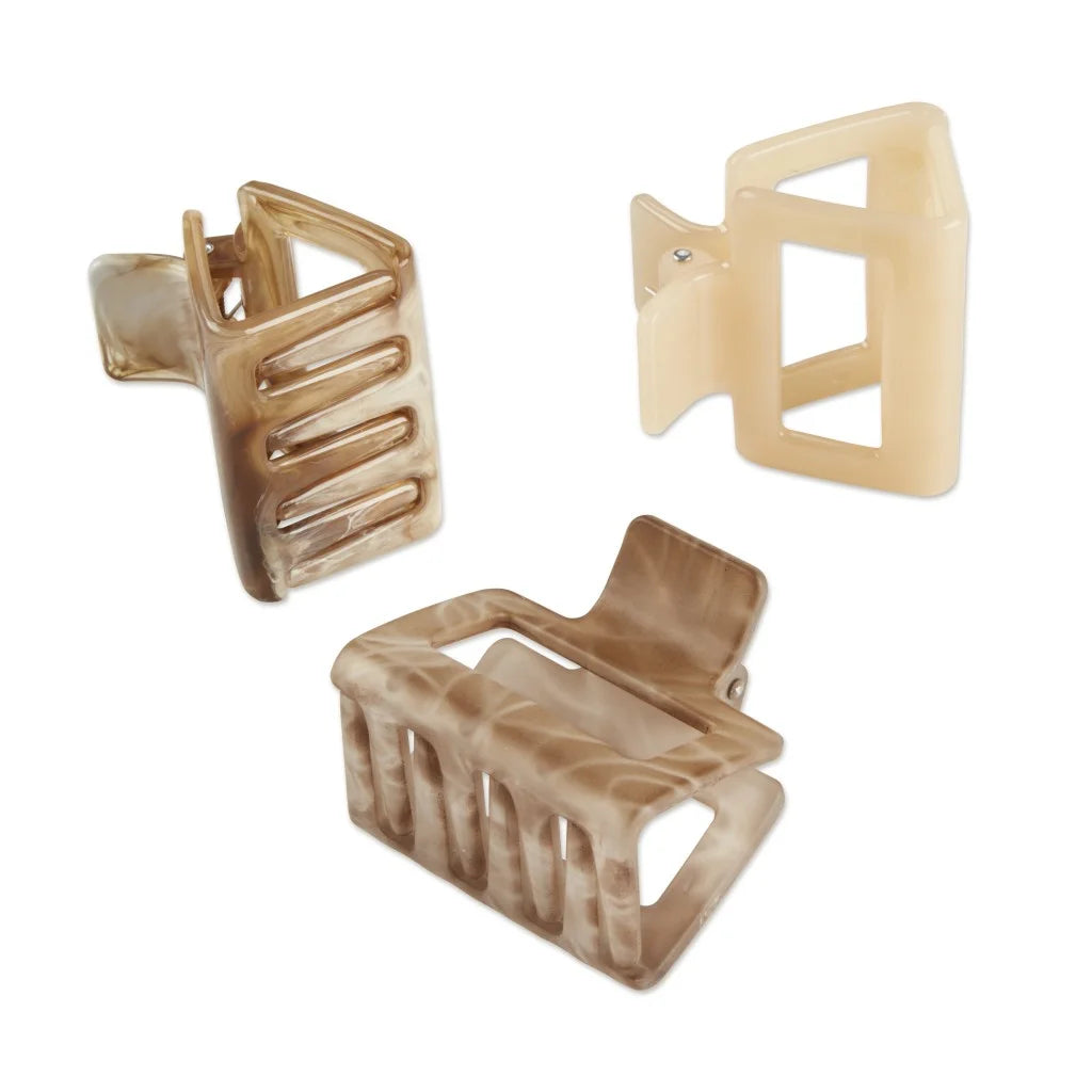 Open Cut Square Claw Clips, Taupe Neutrals, 3 Ct